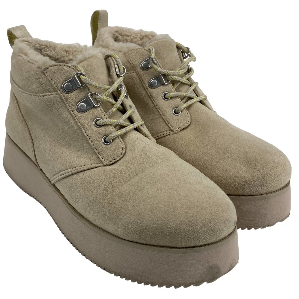 American Eagle Women 8.5 faux Fur Suede snow beige Lace up Y2K Platform boots
